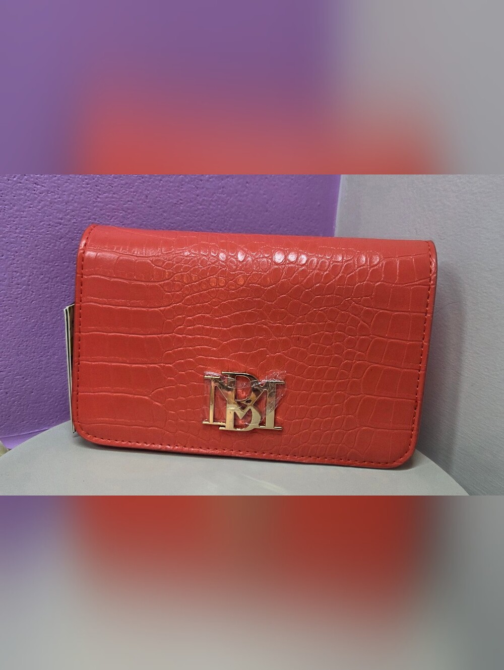 Badgley Mischka BM-4173 Crocodile Embossed Crossbody Clutch - Orange NWT